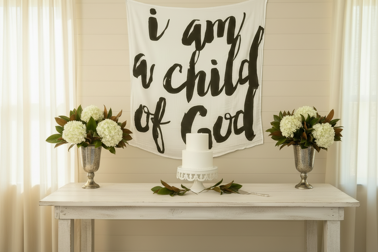 I Am a Child of God organic cotton muslin swaddle by Modern Burlap