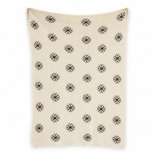 Mini Snowflake Recycled Cotton Throw Blanket — Natural color, full blanket view showing the original knitted design and finished edges.