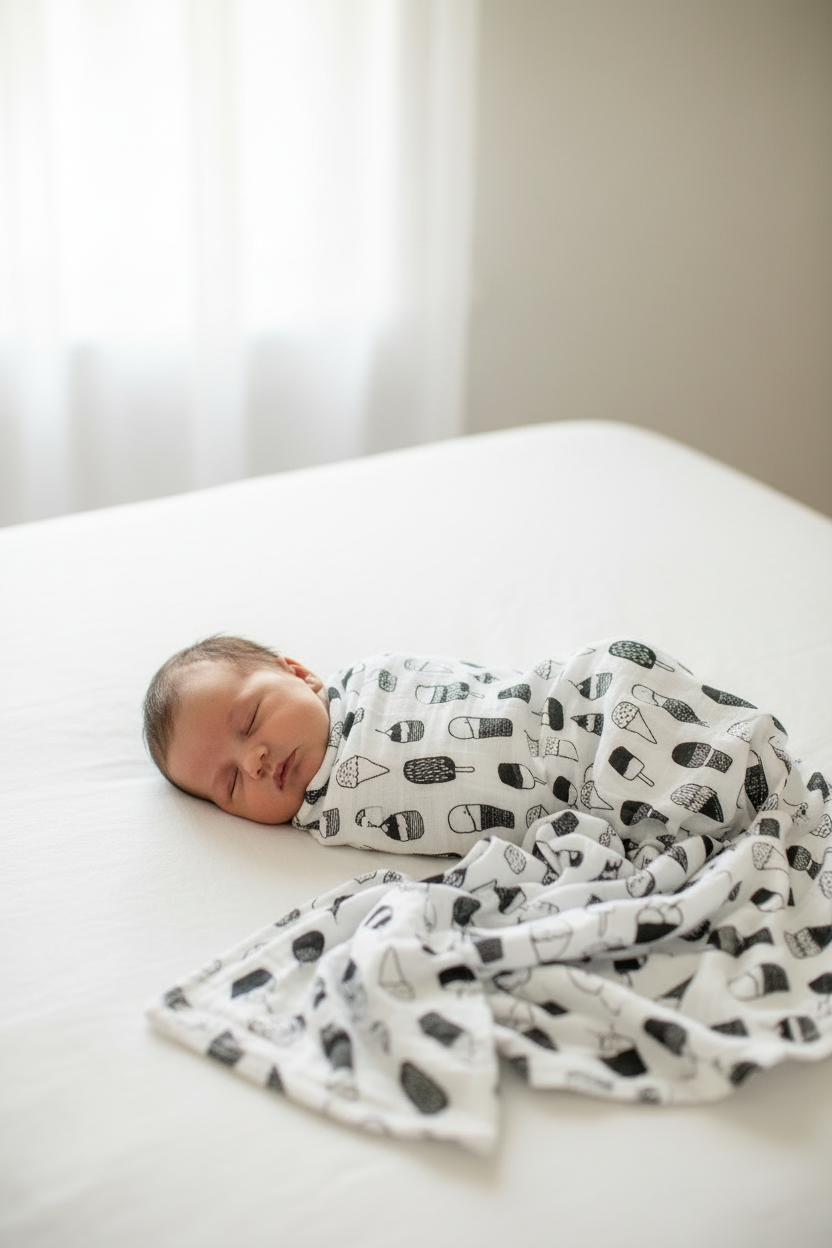 Mini Ice Cream Love Organic Swaddle | GOTS Certified Organic Cotton Muslin