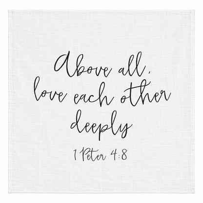 1 Peter 4:8 Scripture Swaddle + Wall Art shown fully open and flat on a white background.