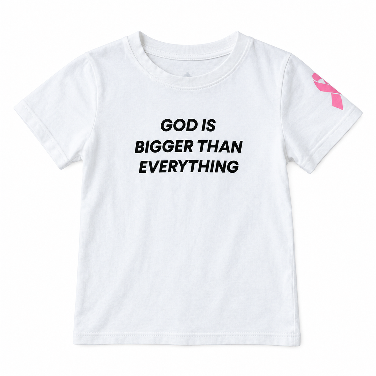 God Is Bigger Than Everything Organic Kids Tee | Cloud — front studio view