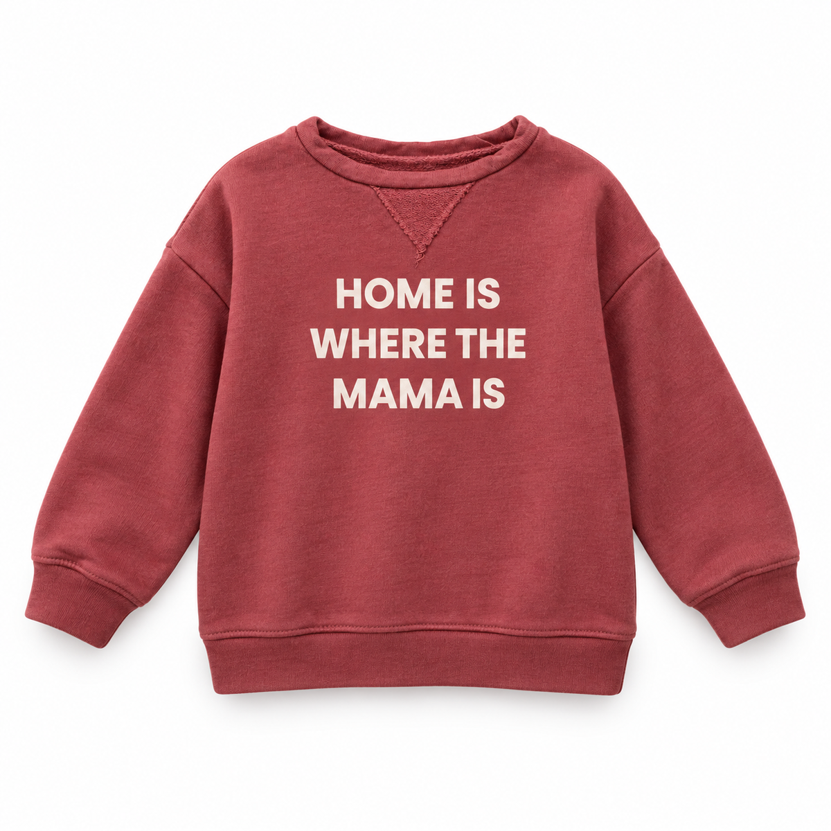 Home Is Where the Mama Is Kids Sweatshirt, full front studio view on white