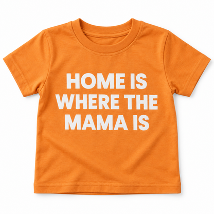 Home Is Where the Mama Is Organic Kids Tee | Amberglow — front studio rendering on white