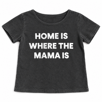 Home Is Where the Mama Is Organic Kids Scoop Neck Tee | Charcoal — front studio view