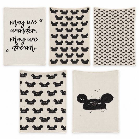One-of-a-kind sample throw blankets, made in the USA, 30 x 40 inches. Group design reference showing all five choices. Choose one; each blanket sold separately.