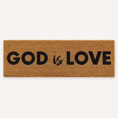 God Is Love XL doormat design, available as an opened showroom sample.