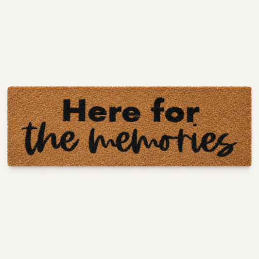 Here for the Memories | XL Doormat shown alone on a warm off-white studio background.