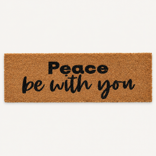 Peace Be With You | XL Christian Doormat shown alone on a warm off-white studio background.