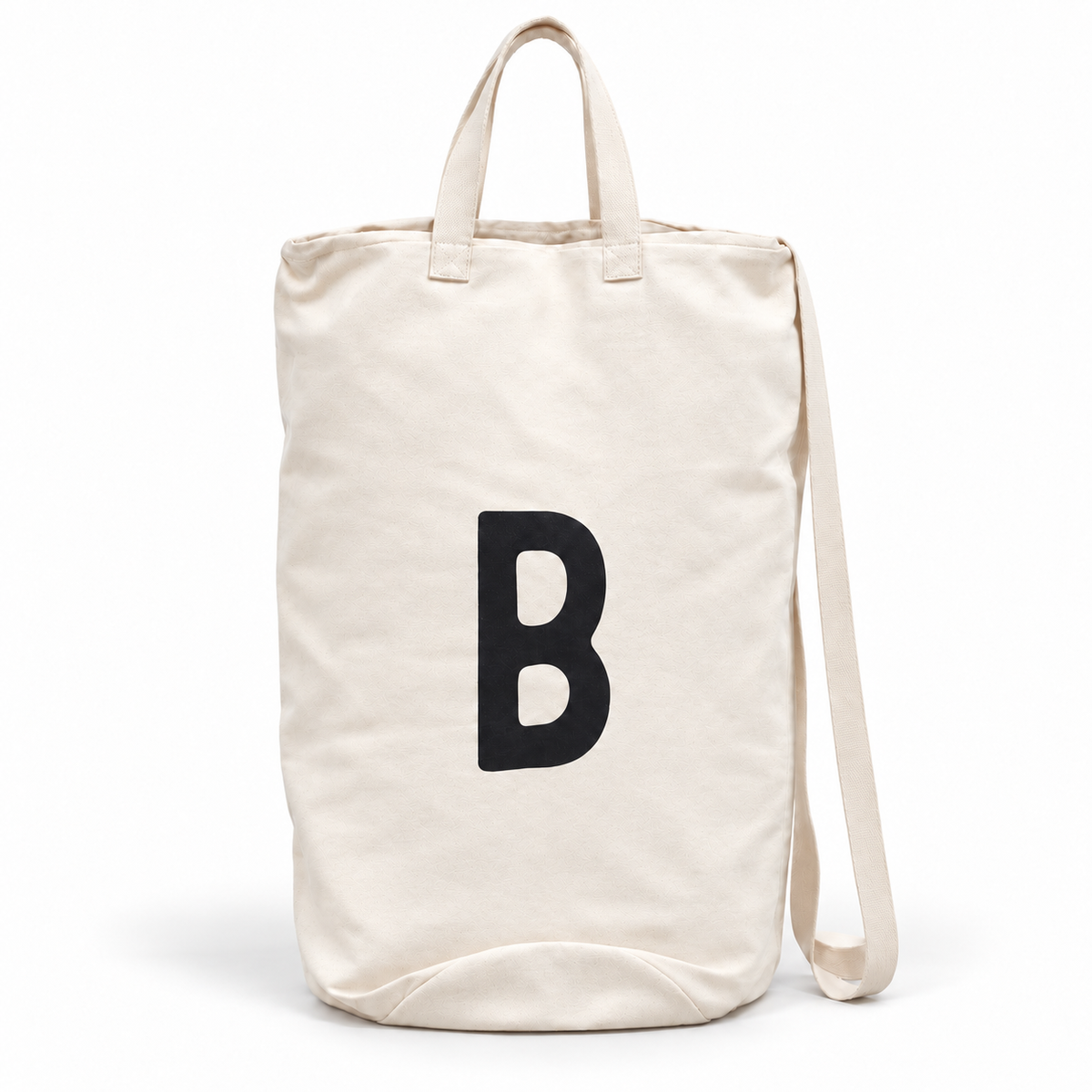 Modern Burlap initial canvas bag, letter B, front studio view