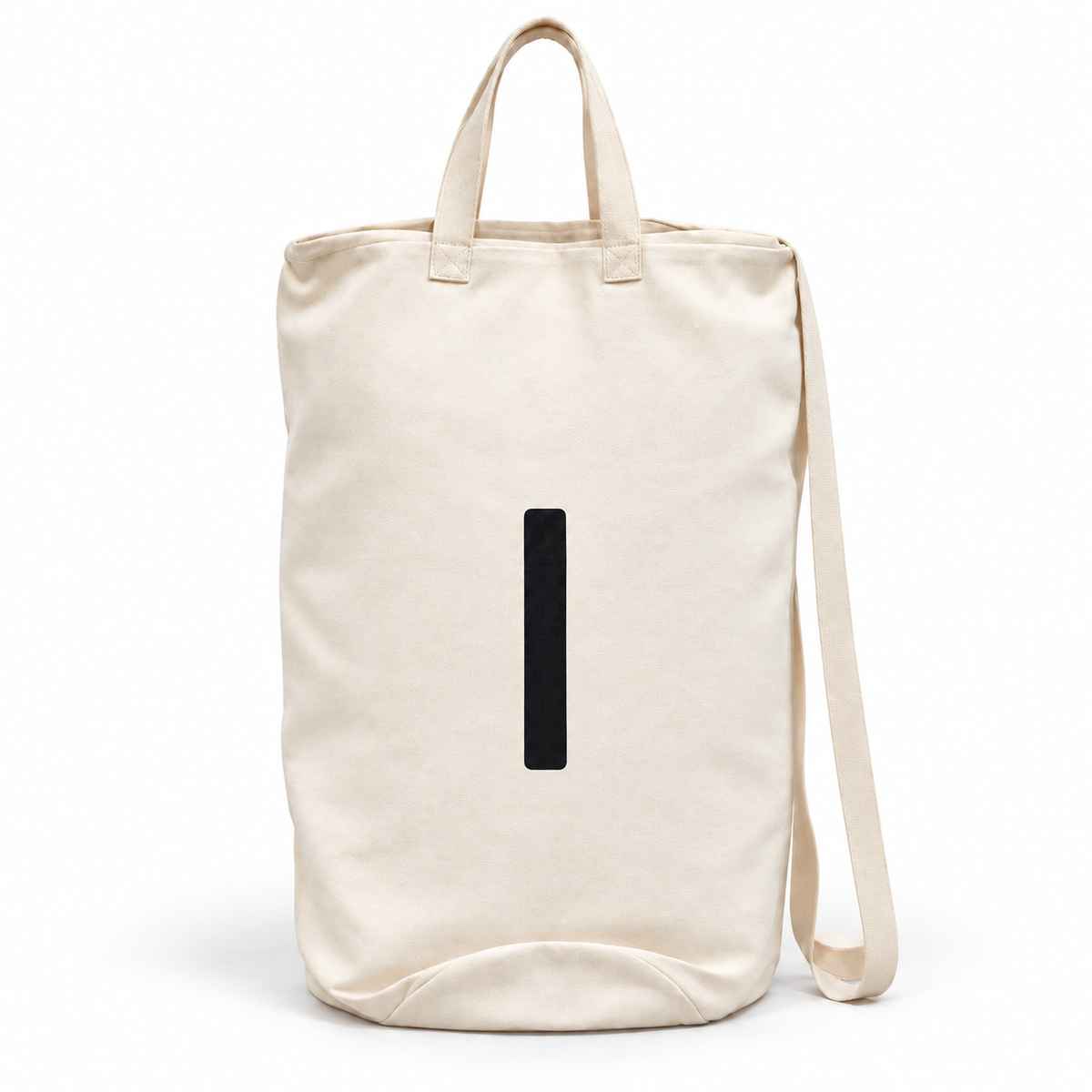 Modern Burlap initial canvas bag, letter I, front studio view