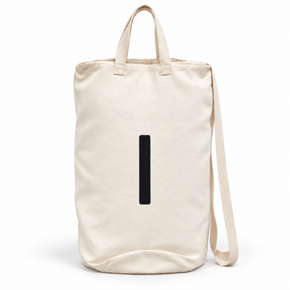 Modern Burlap initial canvas bag, letter I, front studio view
