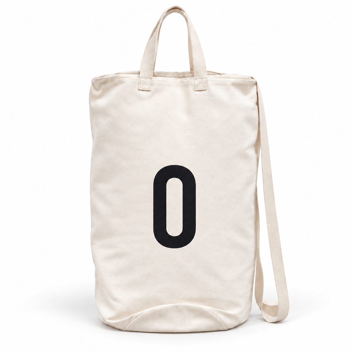Modern Burlap initial canvas bag, letter O, front studio view
