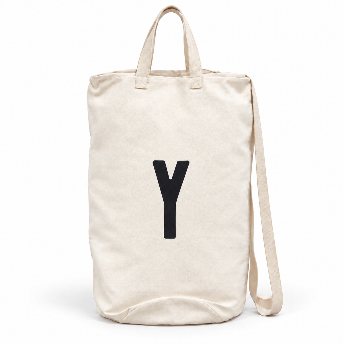 Modern Burlap initial canvas bag, letter Y, front studio view