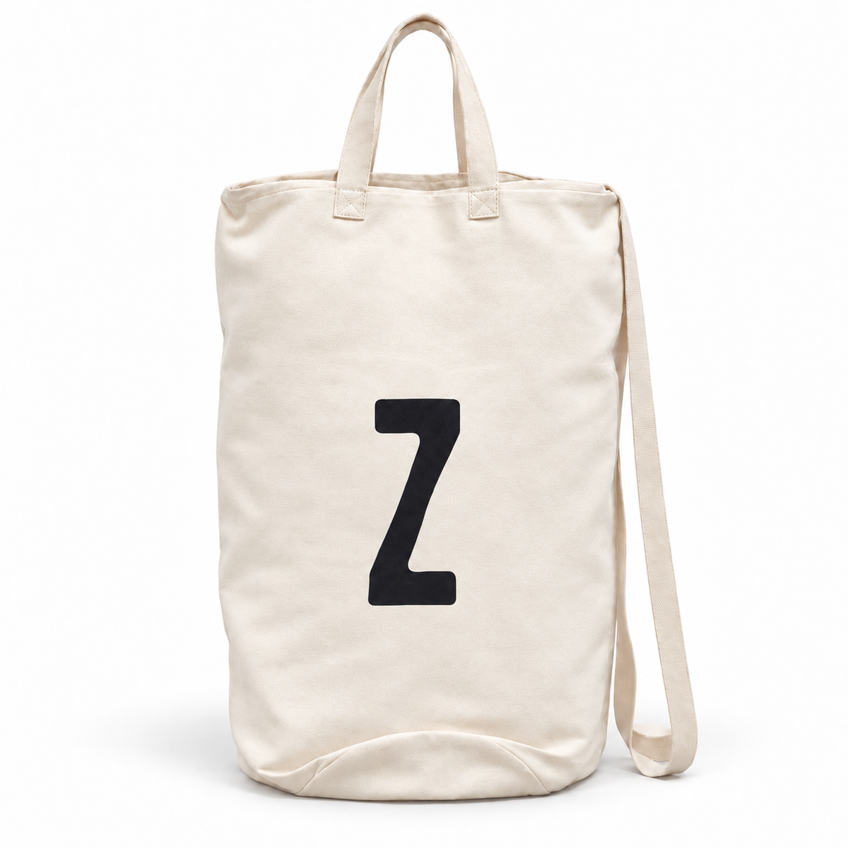 Modern Burlap initial canvas bag, letter Z, front studio view
