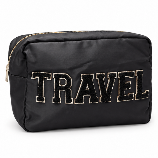 Travel XL Makeup Bag | Black | KENZKUSTOMZ shown on a white studio background
