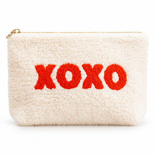 Cream Teddy Pouch | XOXO | The Darling Effect shown on a white studio background