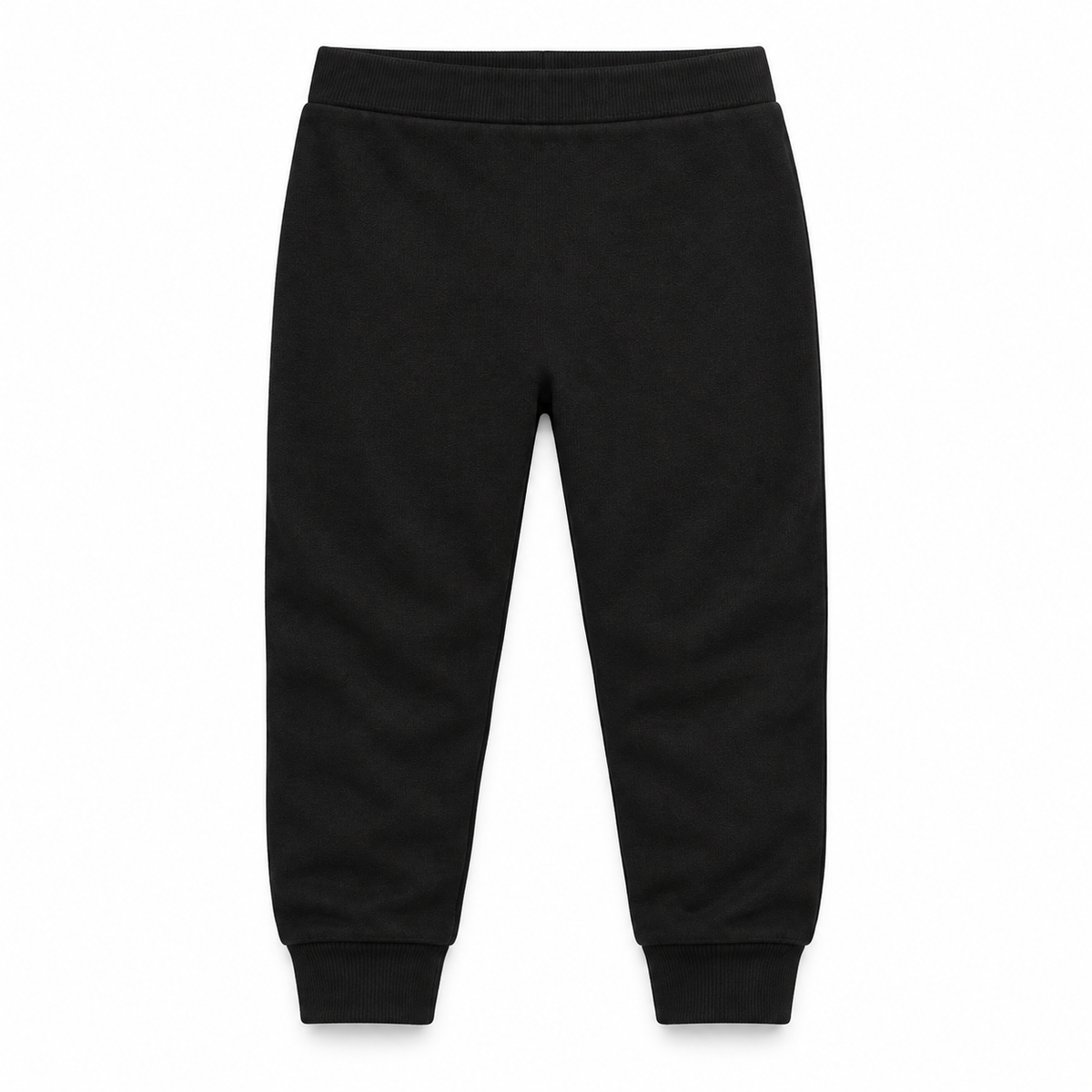 Organic Cozy Pants in black, standalone front studio view on white.