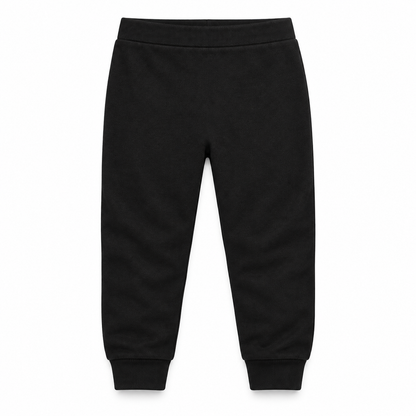 Organic Cozy Pants in black, standalone front studio view on white.