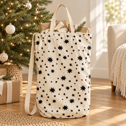 Modern Burlap black starburst cotton canvas bag