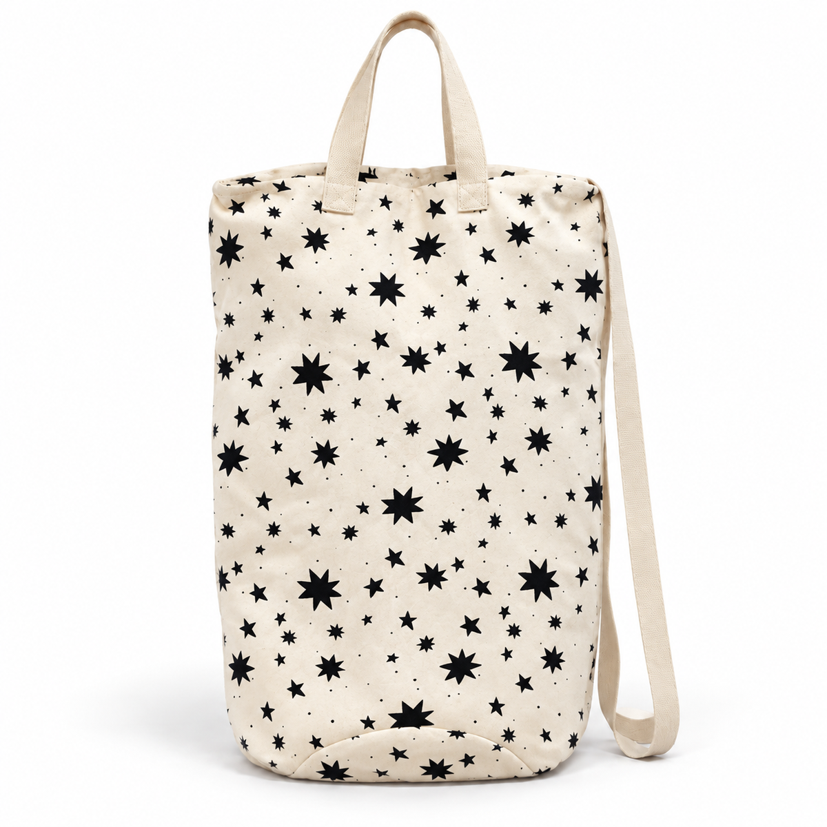 black starburst canvas bag on white
