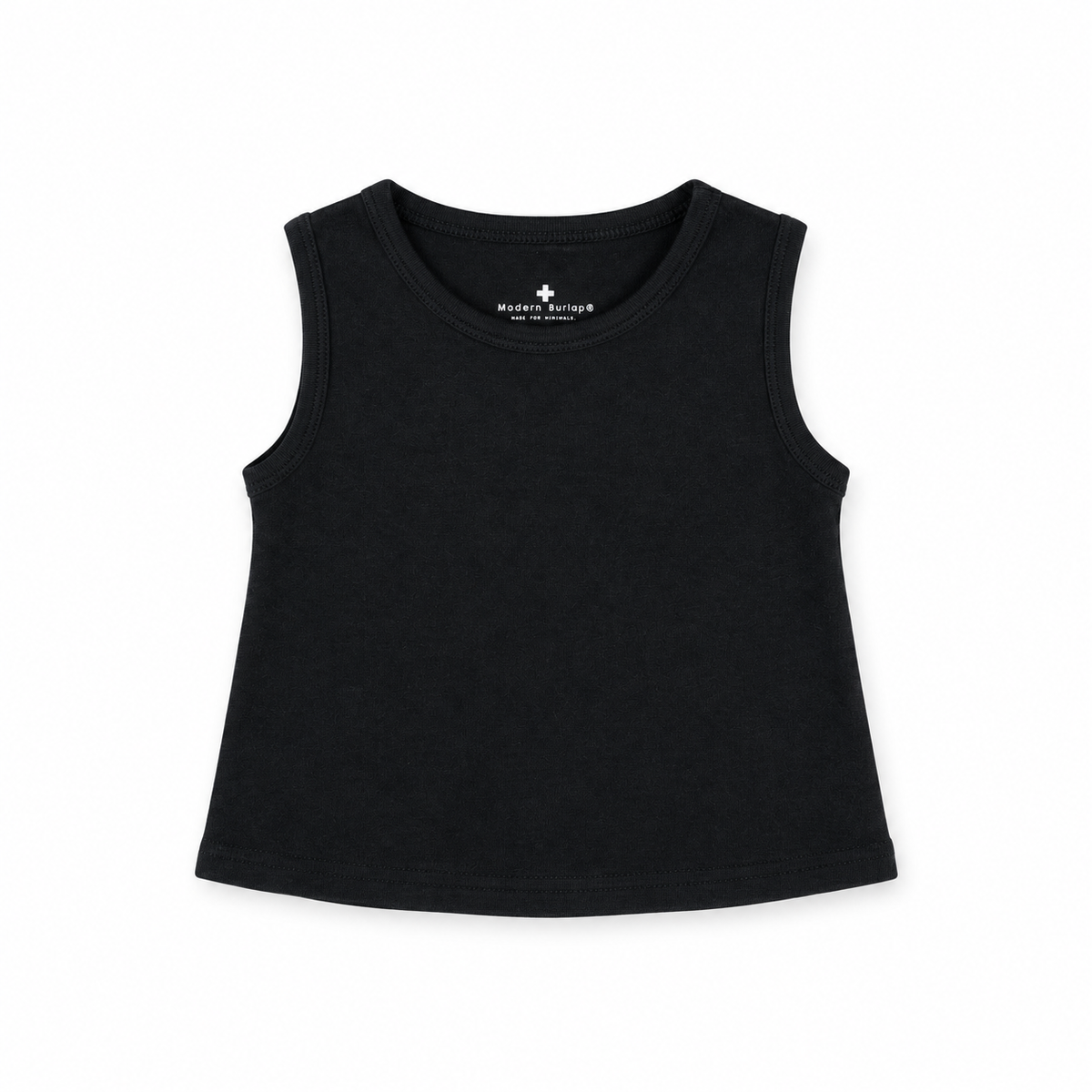 Organic Baby + Kids Tank in black, front studio view on white.