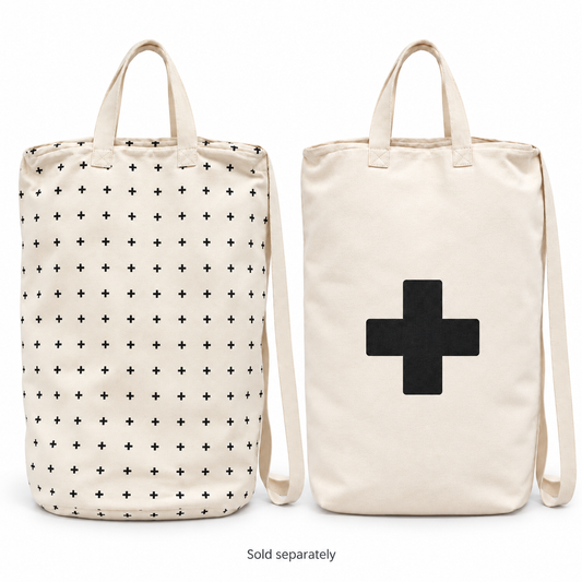 Mini Swiss Cross and Single Cross canvas laundry and gift bags on white. Sold separately.