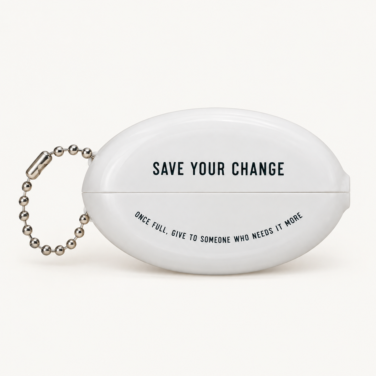 Back of heritage coin pouch: Save Your Change; Once Full, Give to Someone Who Needs It More