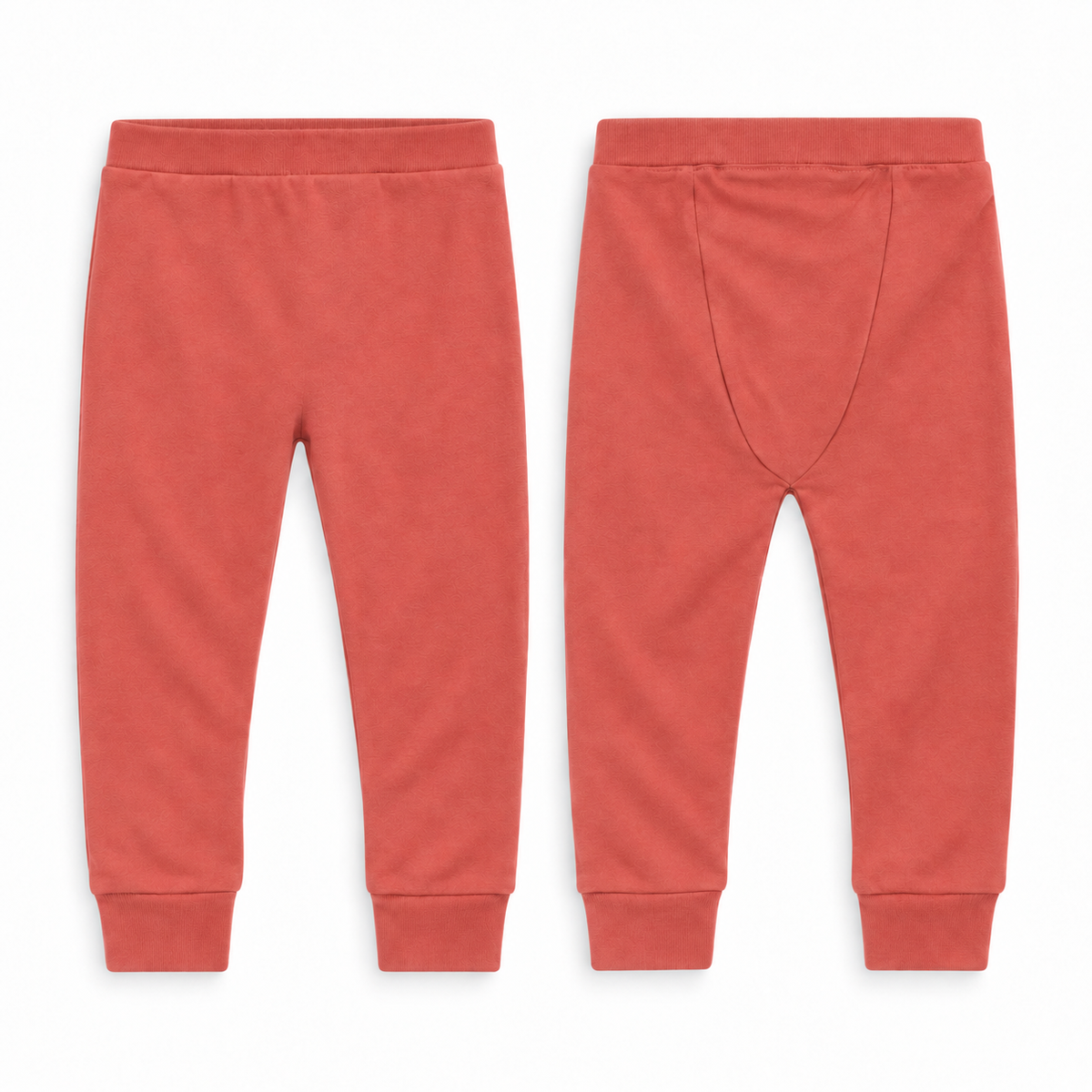 Organic Cozy Pants in aragon, front and back studio views on white.