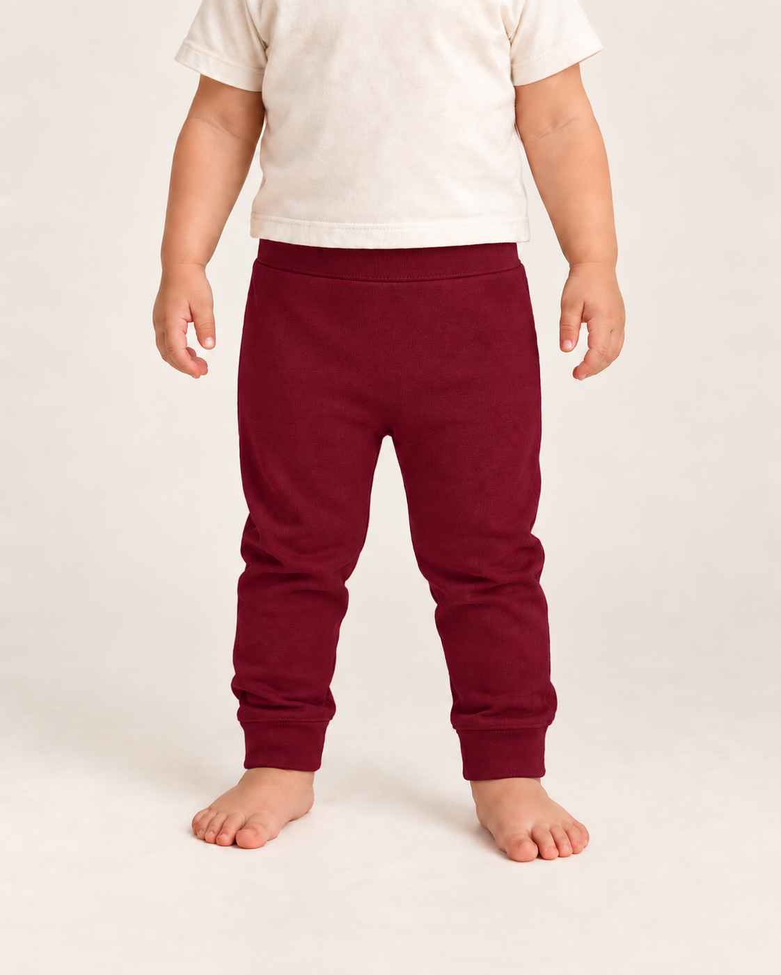 Cozy Pants in maroon, on-child front view