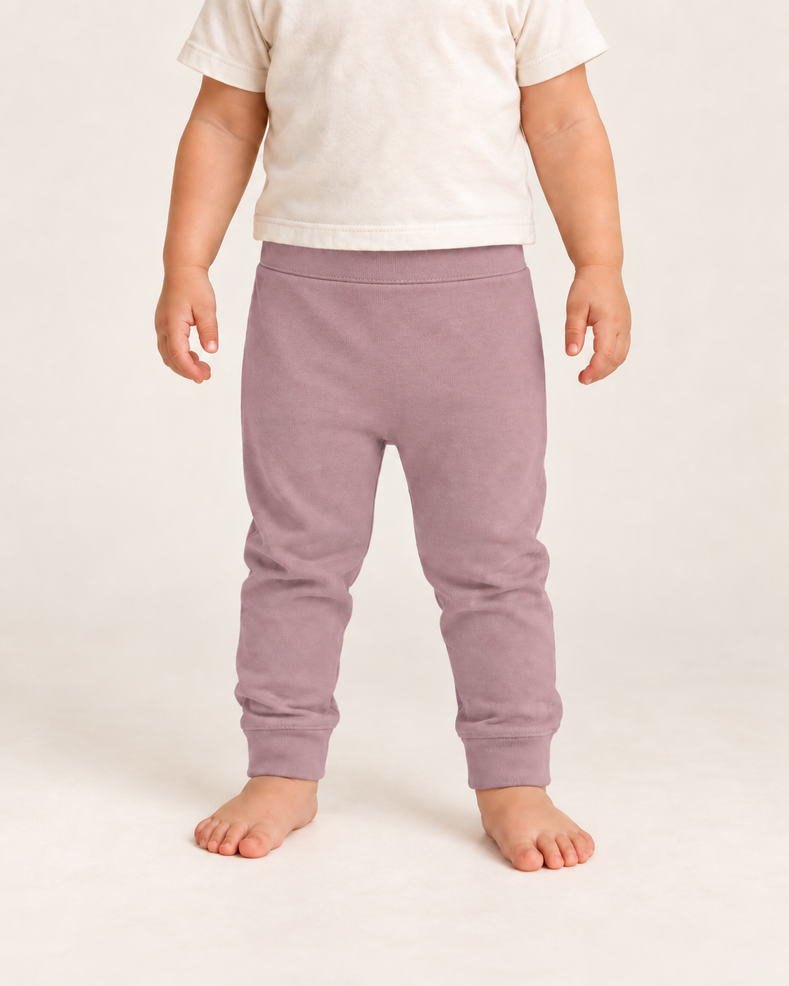 Cozy Pants in mauve, on-child front view