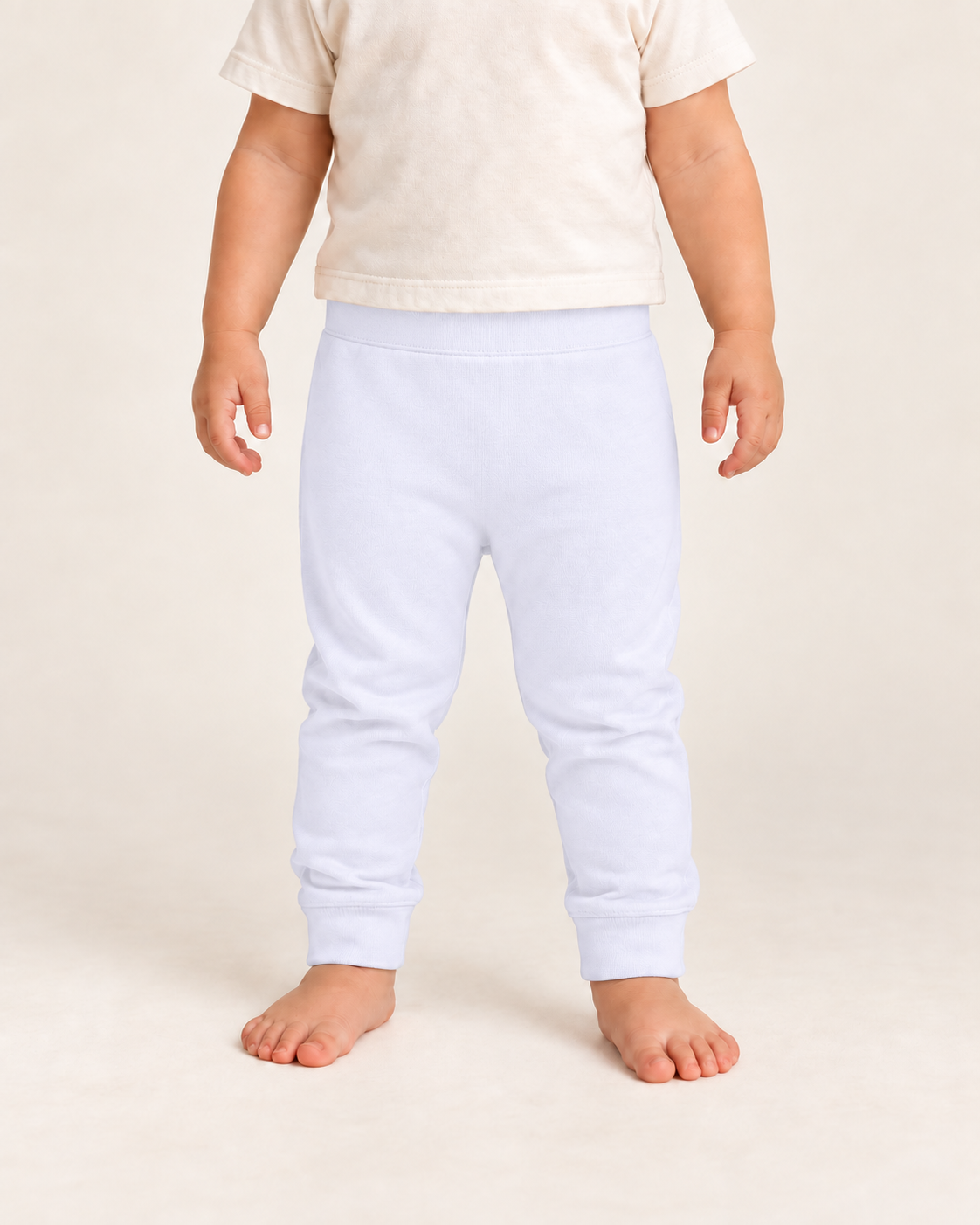 Cozy Pants in white, on-child front view