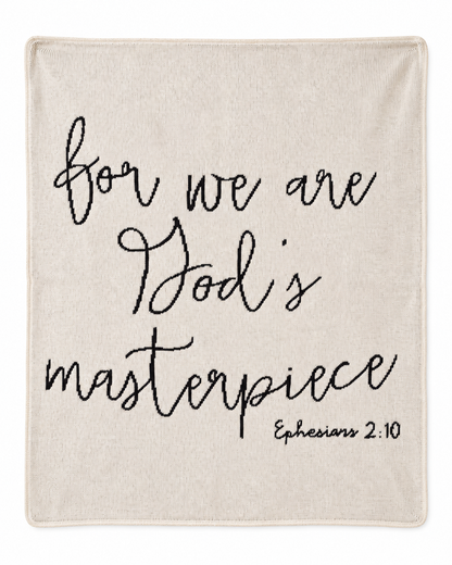 Ephesians 2:10 Recycled Cotton Scripture Throw Blanket — full blanket design on white