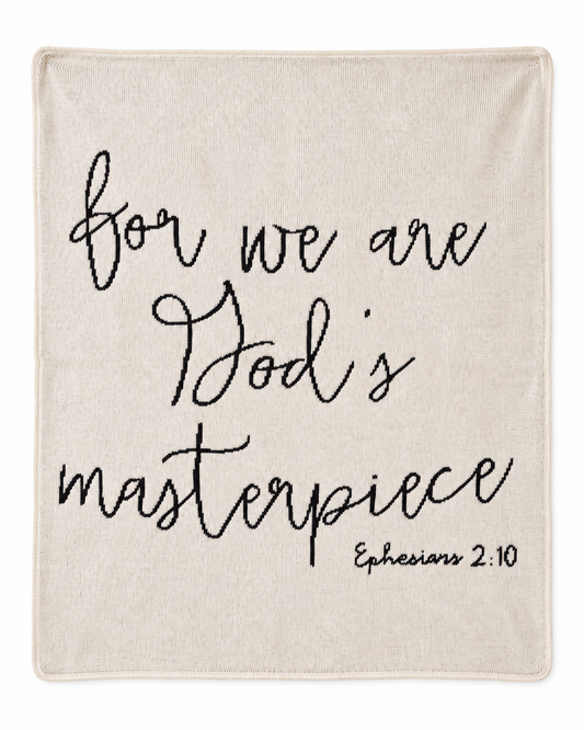 Ephesians 2:10 Recycled Cotton Scripture Throw Blanket — full blanket design on white