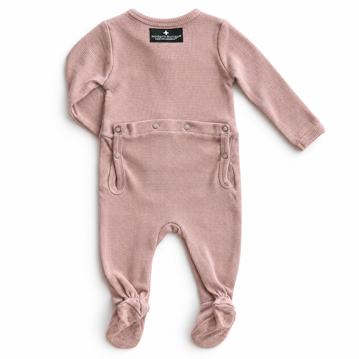 Modern Burlap Thermal Explorer Back Button Footie in Mauve, full back studio view