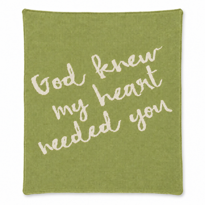 God Knew My Heart Needed You knit blanket in Apple Green — full studio view on white.