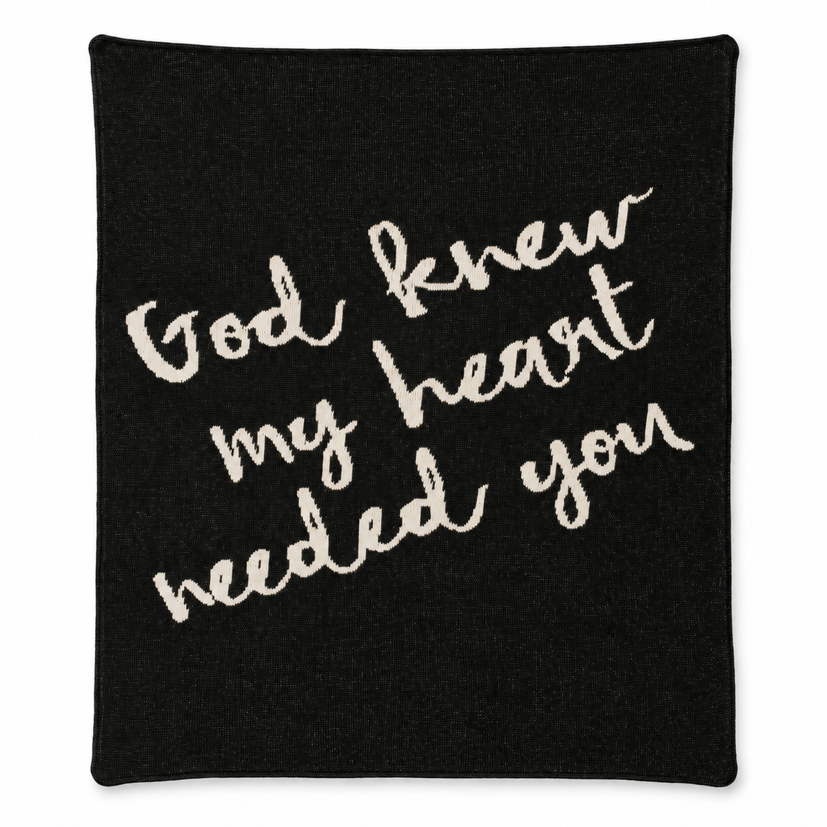 God Knew My Heart Needed You knit blanket in Black — full studio view on white.