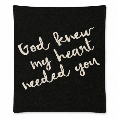 God Knew My Heart Needed You knit blanket in Black — full studio view on white.