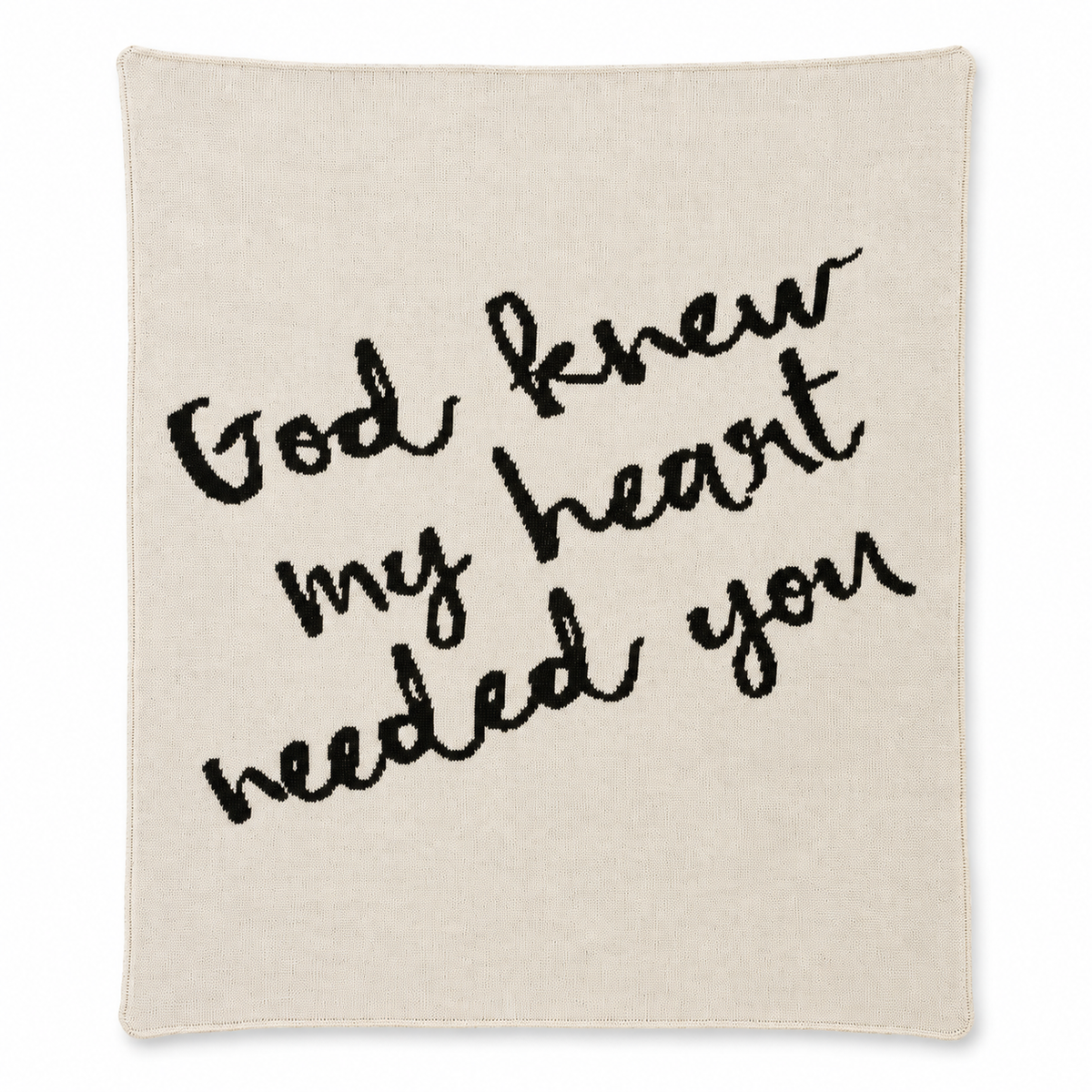God Knew My Heart Needed You knit blanket in Natural — full studio view on white.