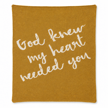 God Knew My Heart Needed You knit blanket in Ocre — full studio view on white.