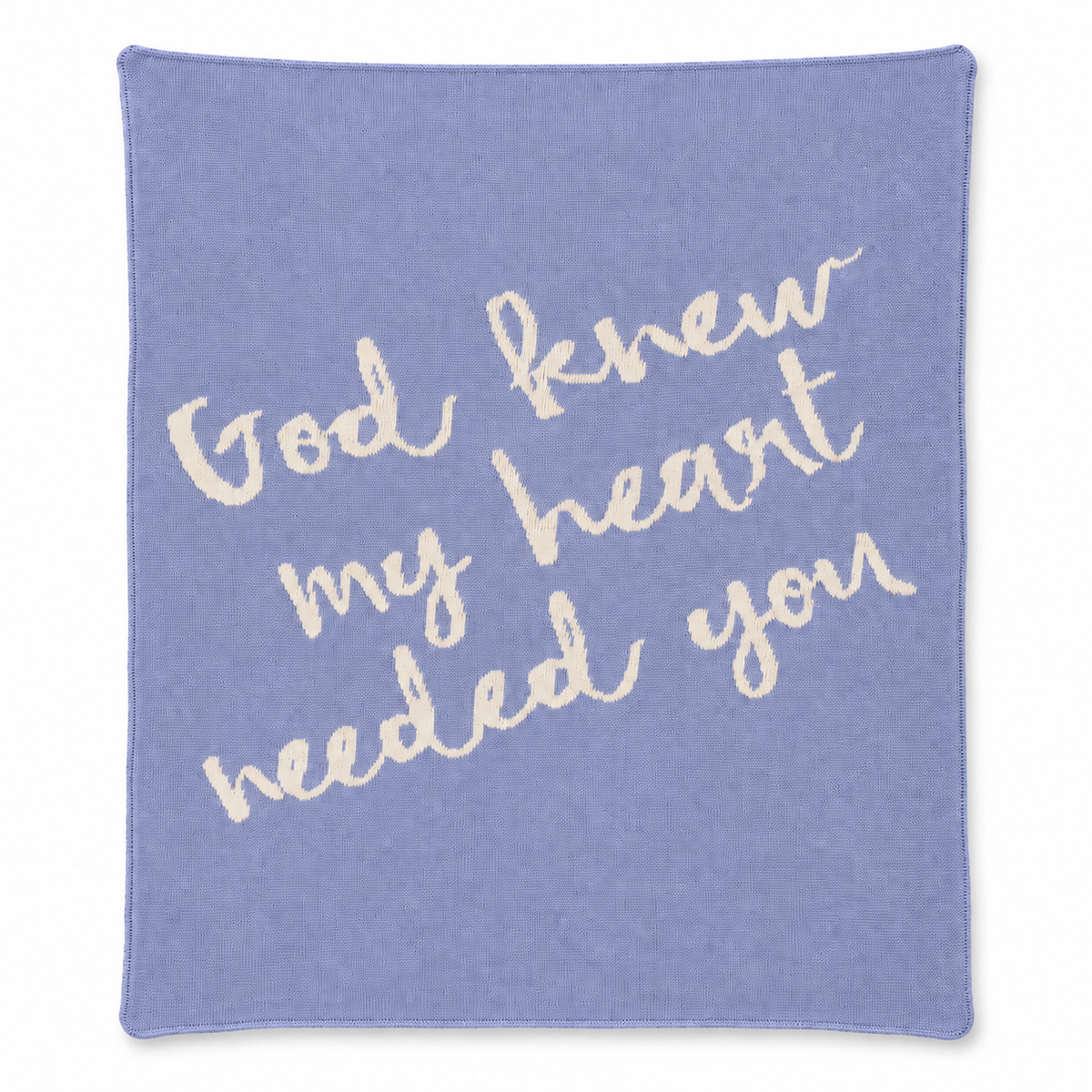 God Knew My Heart Needed You knit blanket in Sky Blue — full studio view on white.