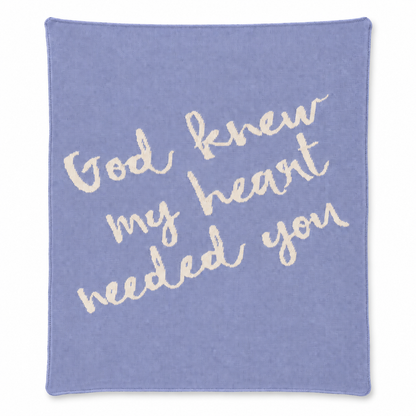 God Knew My Heart Needed You knit blanket in Sky Blue — full studio view on white.