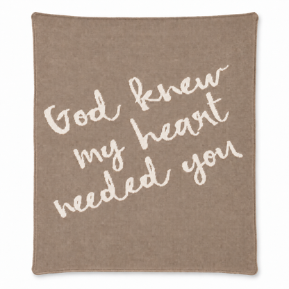 God Knew My Heart Needed You knit blanket in Taupe — full studio view on white.