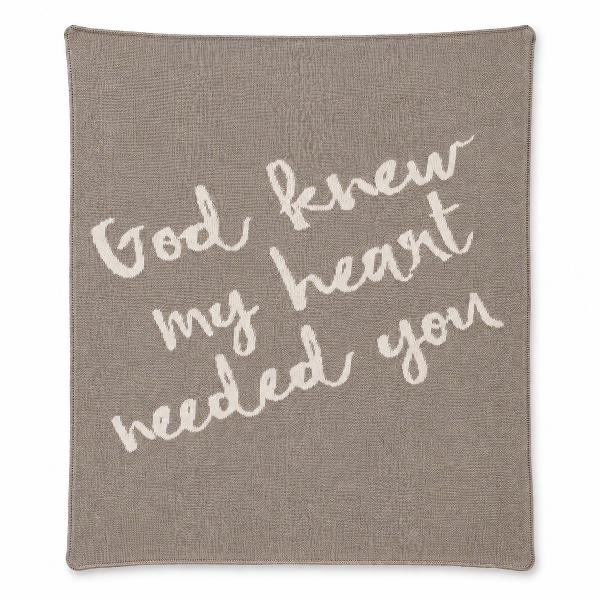 God Knew My Heart Needed You knit blanket in Topo — full studio view on white.