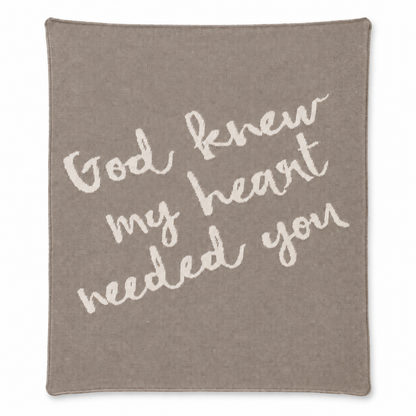 God Knew My Heart Needed You knit blanket in Topo — full studio view on white.