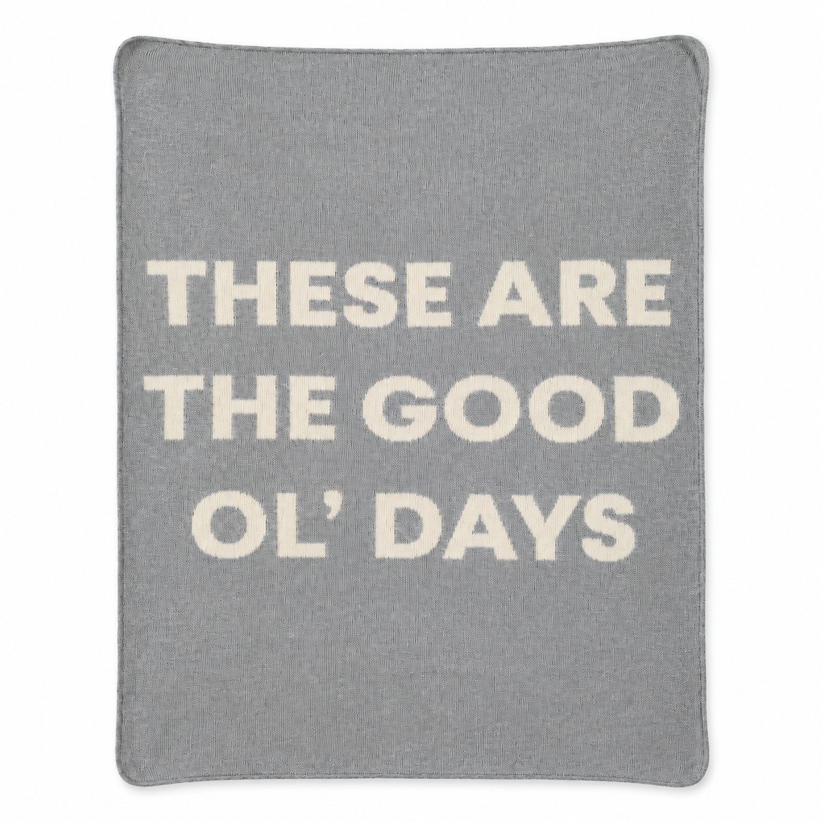 These Are the Good Ol’ Days recycled cotton blanket in Aluminum, full front studio view on white.