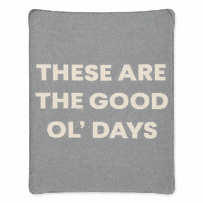 These Are the Good Ol’ Days recycled cotton blanket in Aluminum, full front studio view on white.