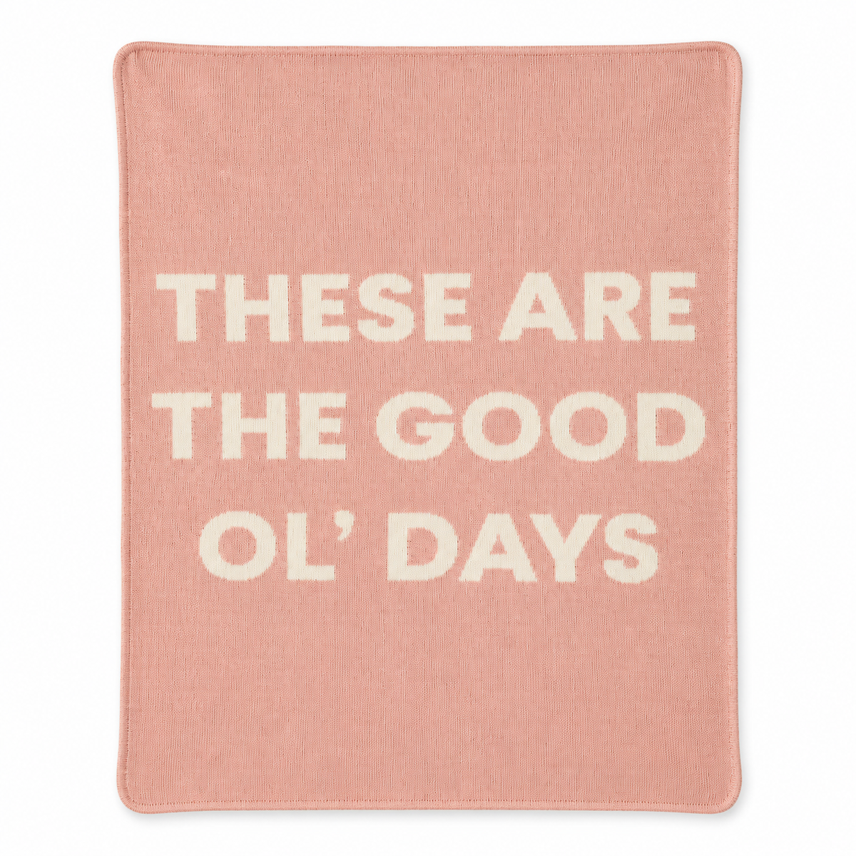 These Are the Good Ol’ Days recycled cotton blanket in Cameo Pink, full front studio view on white.