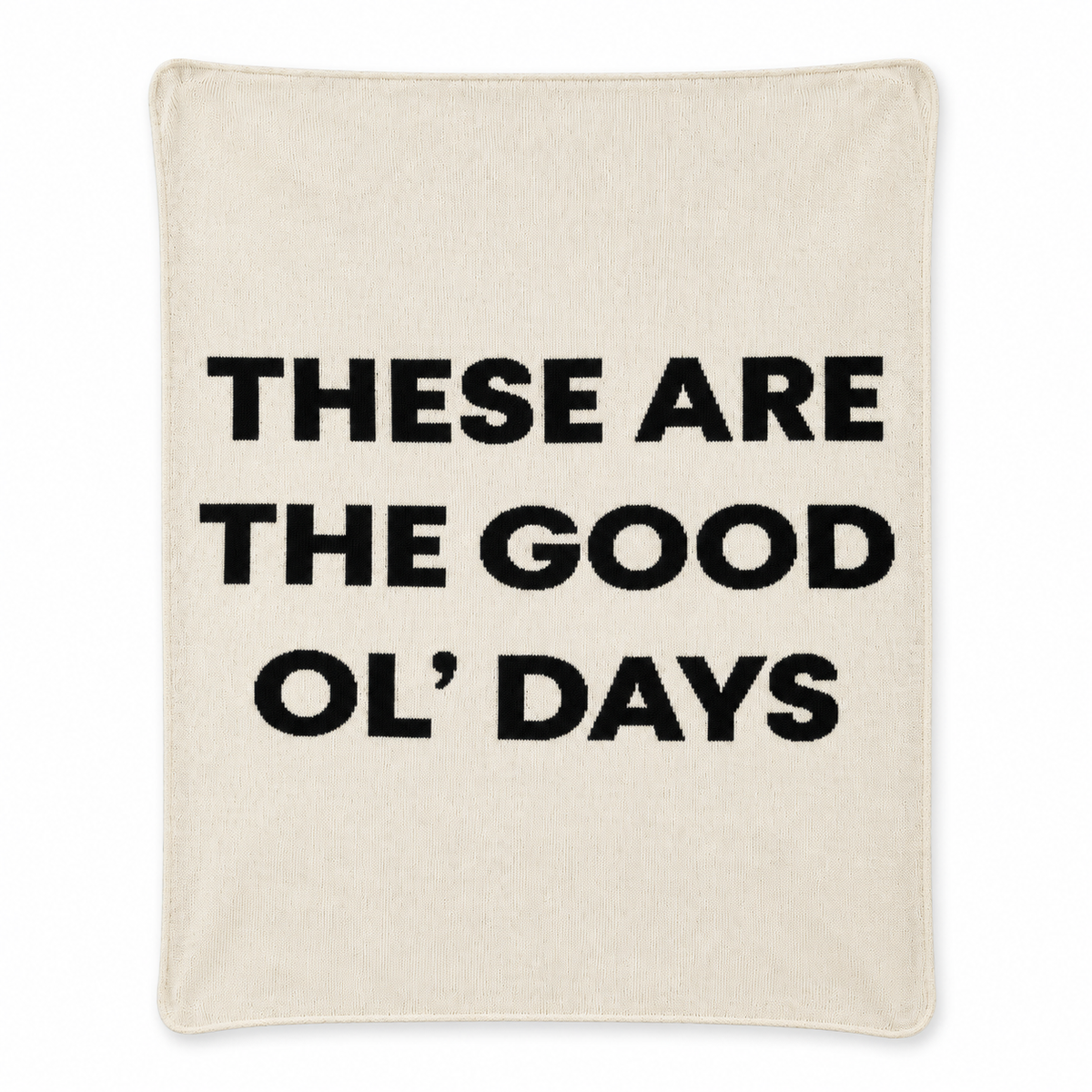 These Are the Good Ol’ Days recycled cotton blanket in Natural, full front studio view on white.