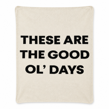 These Are the Good Ol’ Days recycled cotton blanket in Natural, full front studio view on white.
