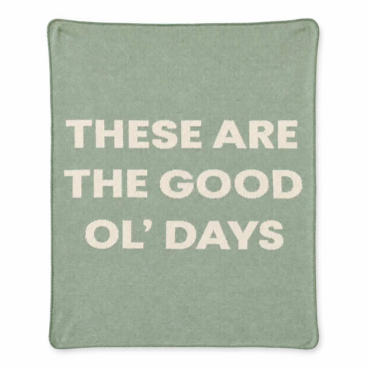 These Are the Good Ol’ Days recycled cotton blanket in Sky Green, full front studio view on white.